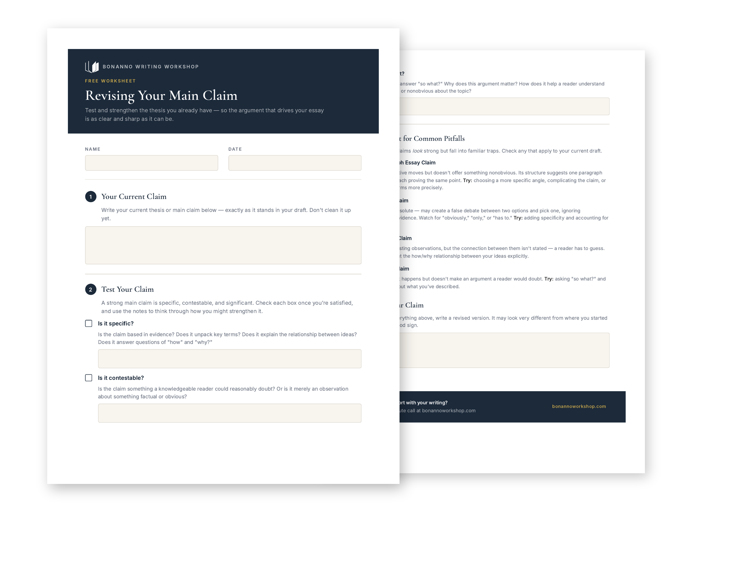 Preview of the Revising Your Main Claim worksheet